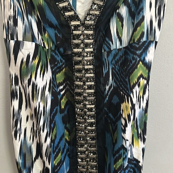 Carmen Marc Valvo women multicolored Ikat print silk dress w/sequin & beading - Picture 5 of 12